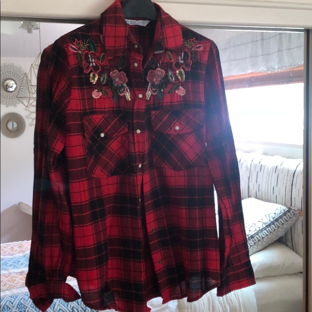 Zara Red Plaid Short w/ Embroidery